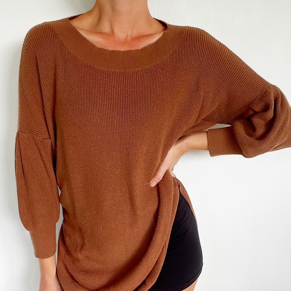 Express brown knit cotton bubble sleeve sweater size small